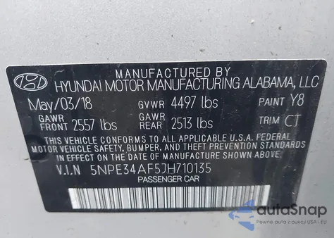 2018 Hyundai Sonata Sport+ from USA, damaged, VIN 5NPE34AF5JH710135